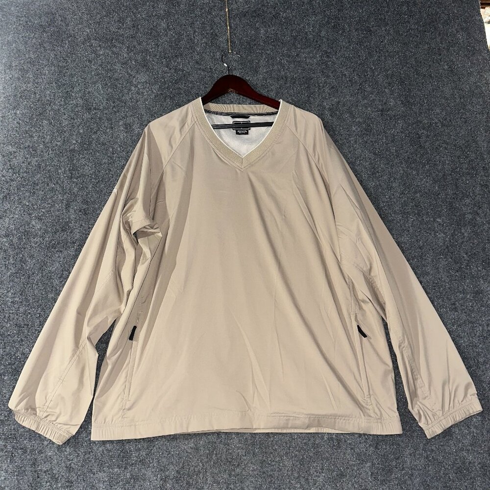 Adidas Climaproof Wind Pullover Mens XL Tan V Neck Zip Pockets Logo